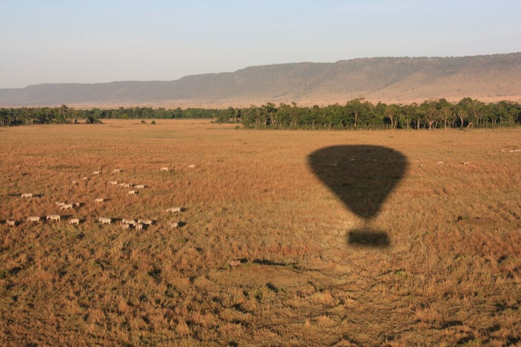 flying safari, hot air balloon, shadow, travel-